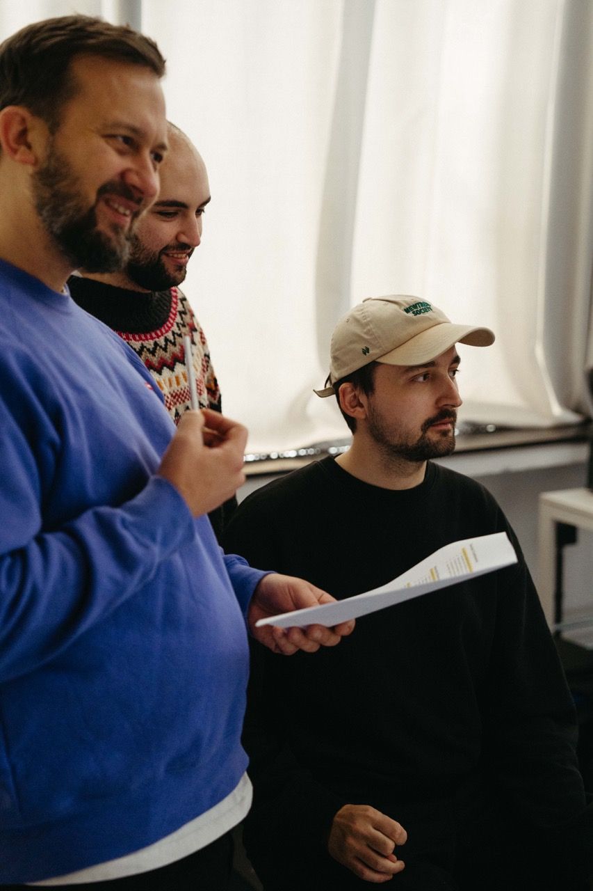 he Visionary Berlin director and production team collaborating on set, reviewing the script and creative direction for the FDP TV spot in partnership with HeimatTBWA.