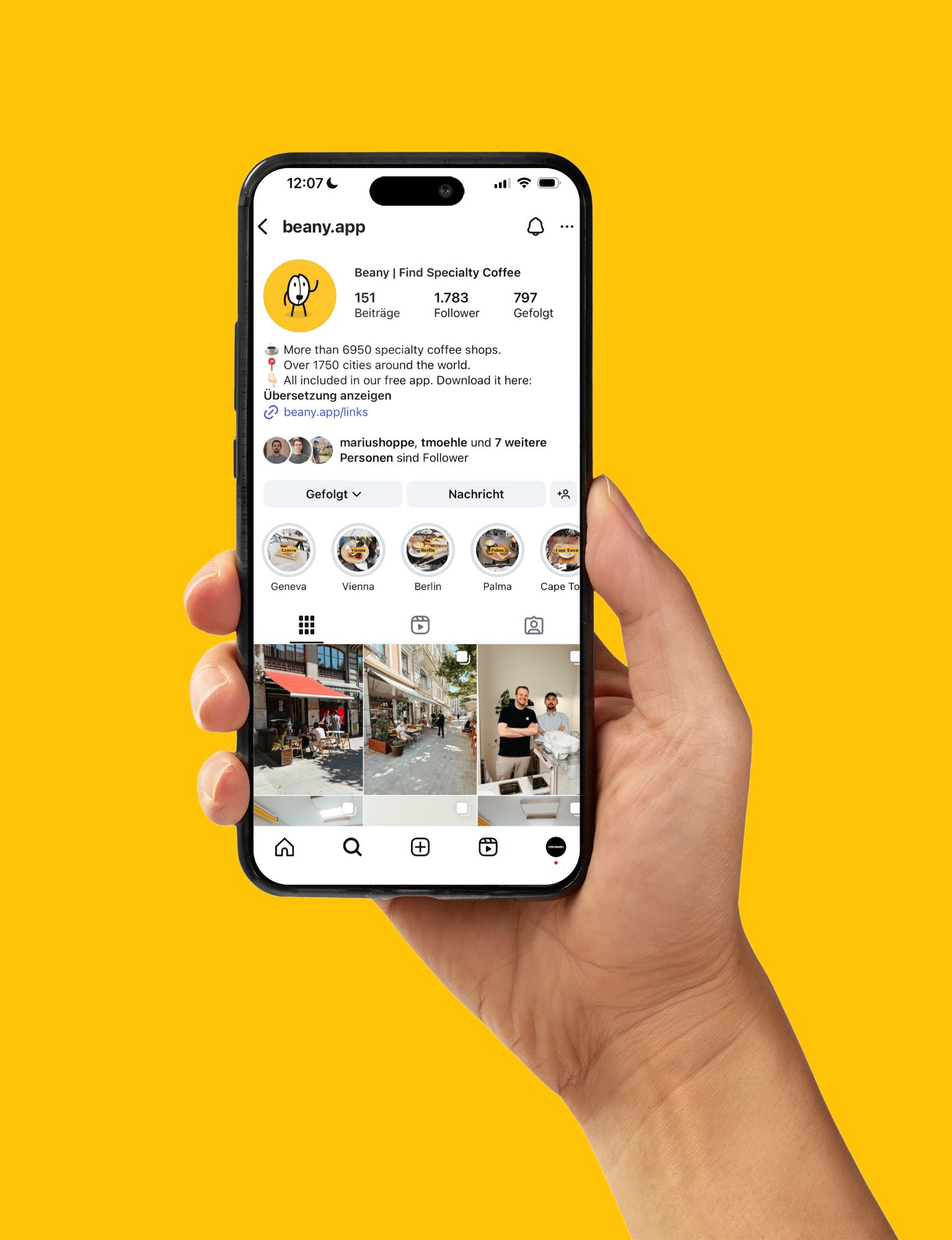 Visionary Berlin entwickelte den kompletten Social-Media-Auftritt für Beany und schuf ansprechende Inhalte und eine starke Community für Kaffeeliebhaber auf Plattformen wie Instagram.